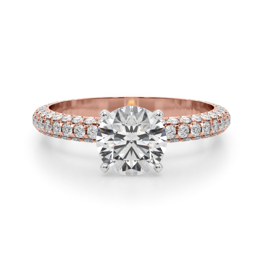 Signature Pave Engagement Ring Round Diamond Engagement Ring in 10K/14K gold and platinum with certified lab-grown or natural diamonds