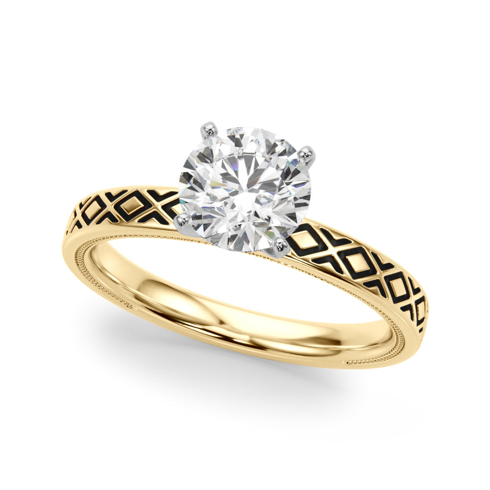 Sculpted Solitaire Round Diamond Engagement Ring in 10K/14K gold and platinum with certified lab-grown or natural diamonds