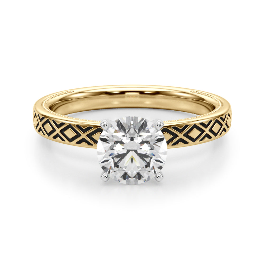 Sculpted Solitaire Round Diamond Engagement Ring in 10K/14K gold and platinum with certified lab-grown or natural diamonds
