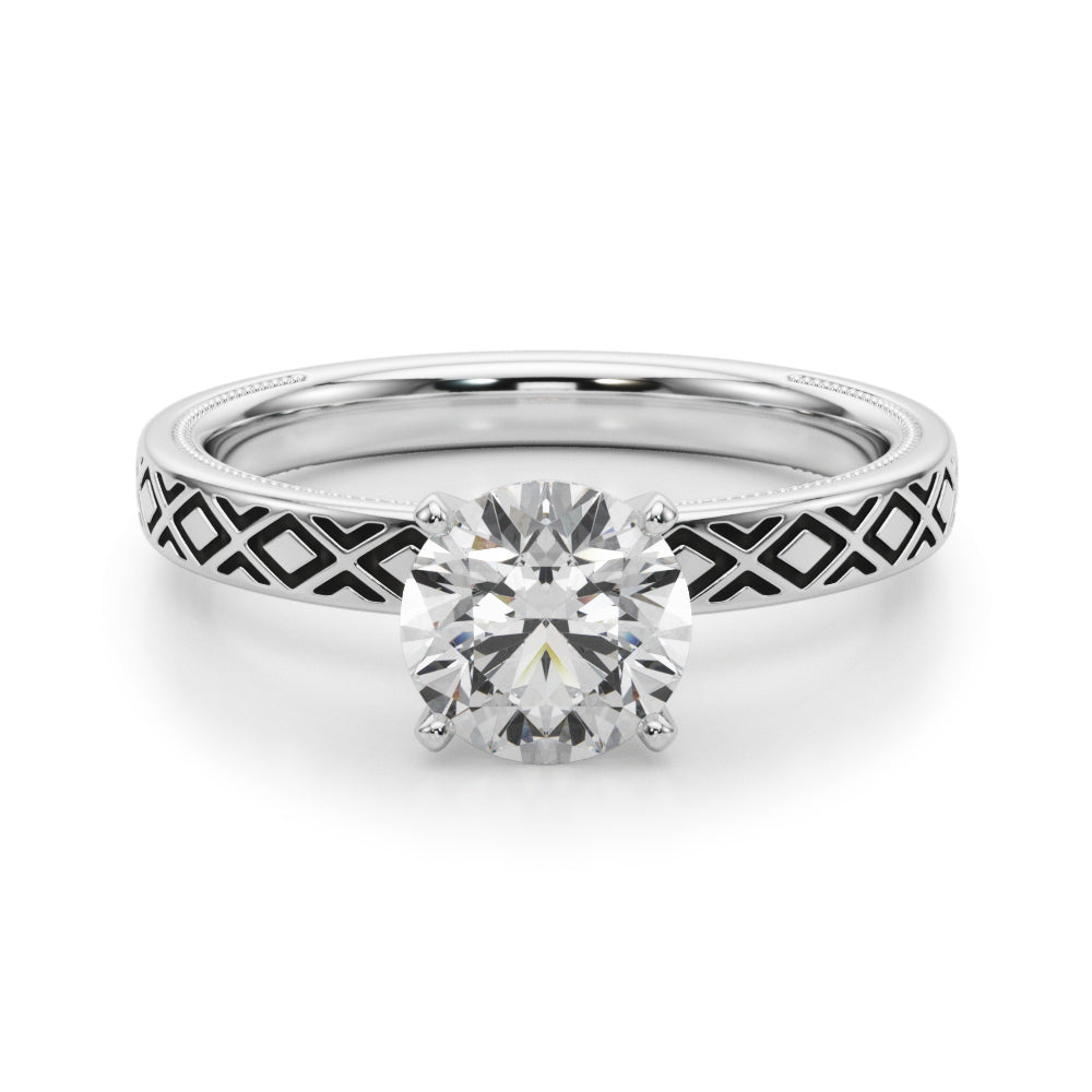 Sculpted Solitaire Round Diamond Engagement Ring in 10K/14K gold and platinum with certified lab-grown or natural diamonds