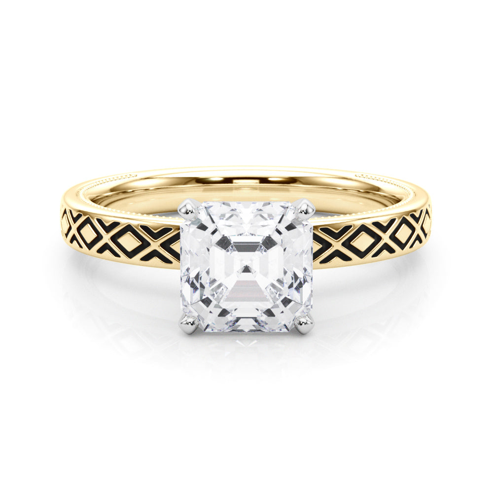 Sculpted Solitaire Round Diamond Engagement Ring in 10K/14K gold and platinum with certified lab-grown or natural diamonds
