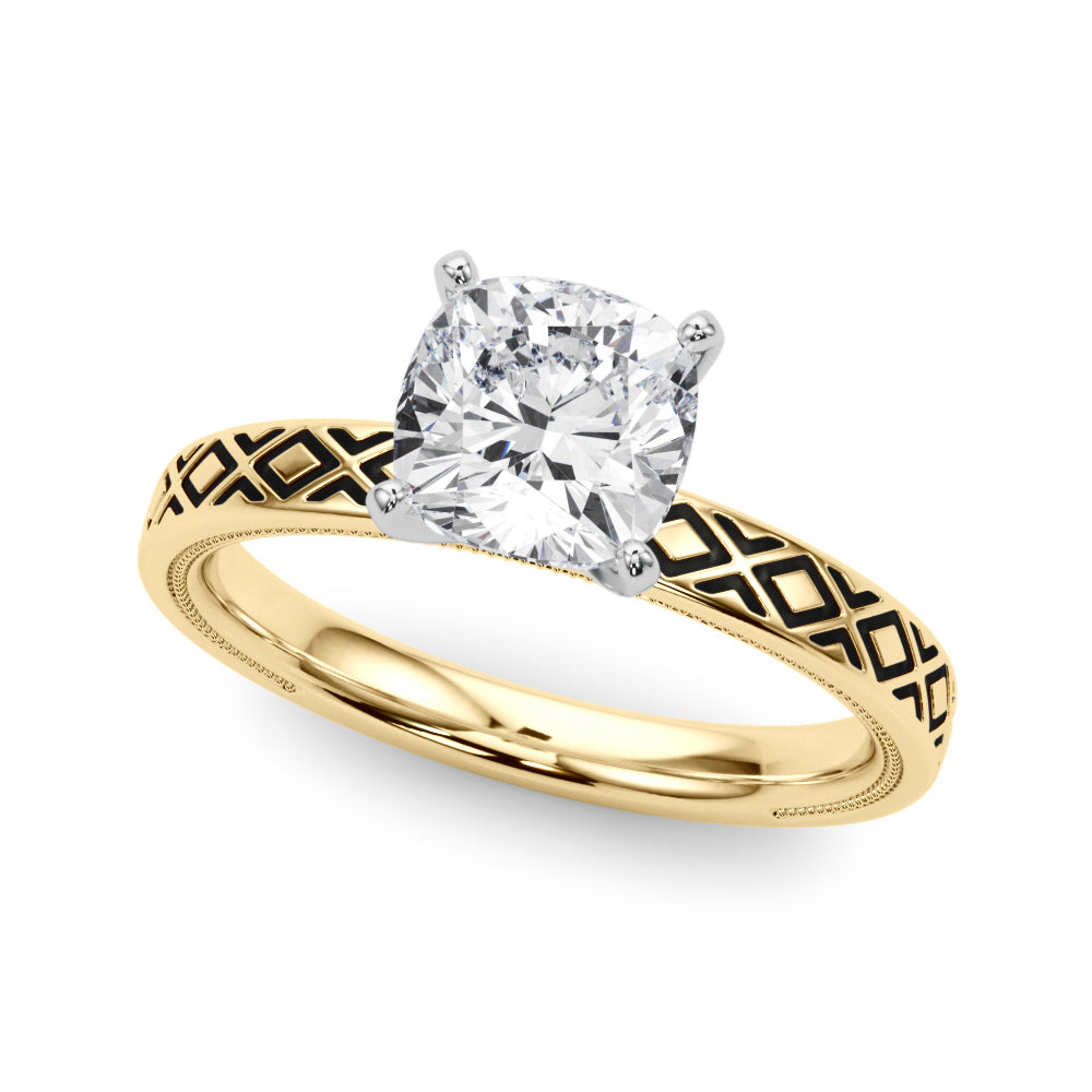 Sculpted Solitaire Round Diamond Engagement Ring in 10K/14K gold and platinum with certified lab-grown or natural diamonds