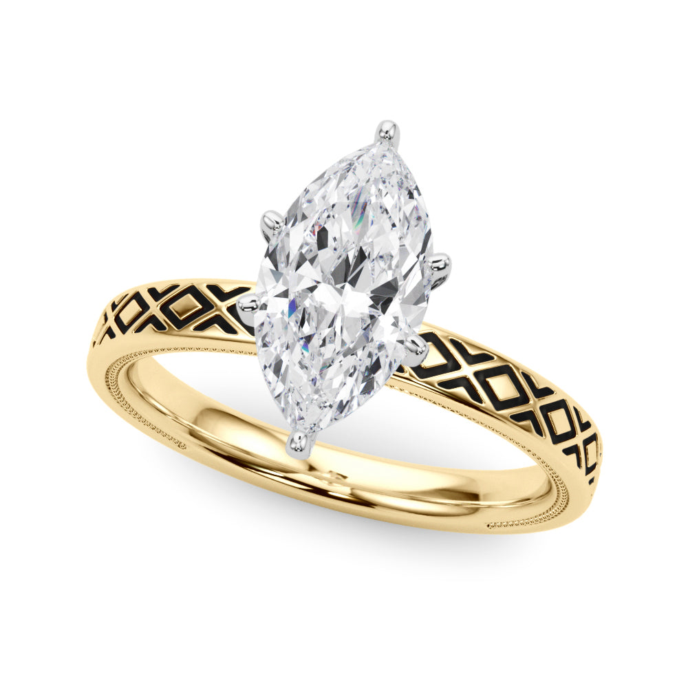 Sculpted Solitaire Round Diamond Engagement Ring in 10K/14K gold and platinum with certified lab-grown or natural diamonds
