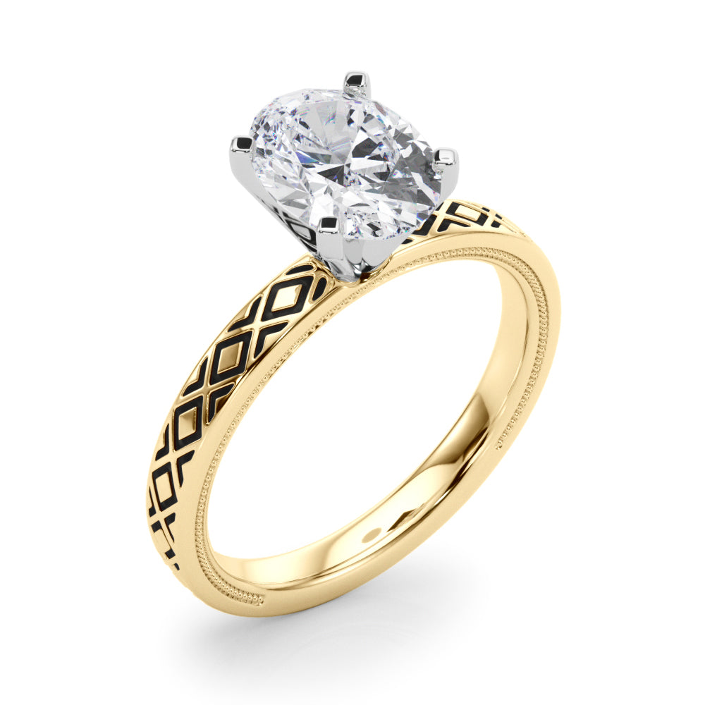Sculpted Solitaire Round Diamond Engagement Ring in 10K/14K gold and platinum with certified lab-grown or natural diamonds