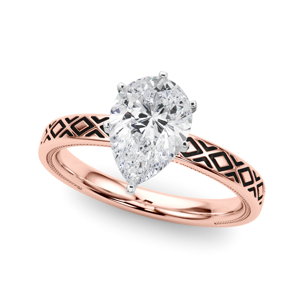 Sculpted Solitaire Round Diamond Engagement Ring in 10K/14K gold and platinum with certified lab-grown or natural diamonds