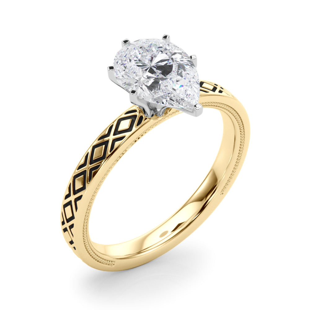 Sculpted Solitaire Round Diamond Engagement Ring in 10K/14K gold and platinum with certified lab-grown or natural diamonds