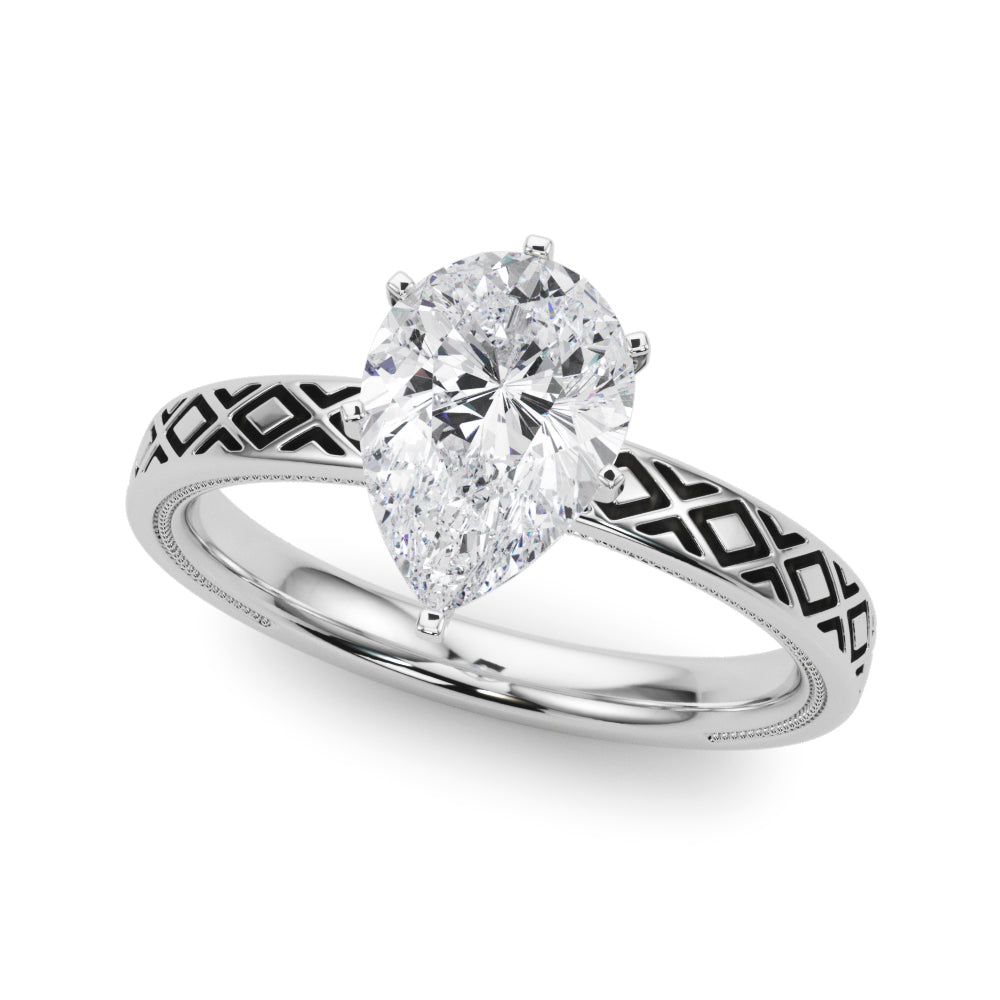 Sculpted Solitaire Round Diamond Engagement Ring in 10K/14K gold and platinum with certified lab-grown or natural diamonds