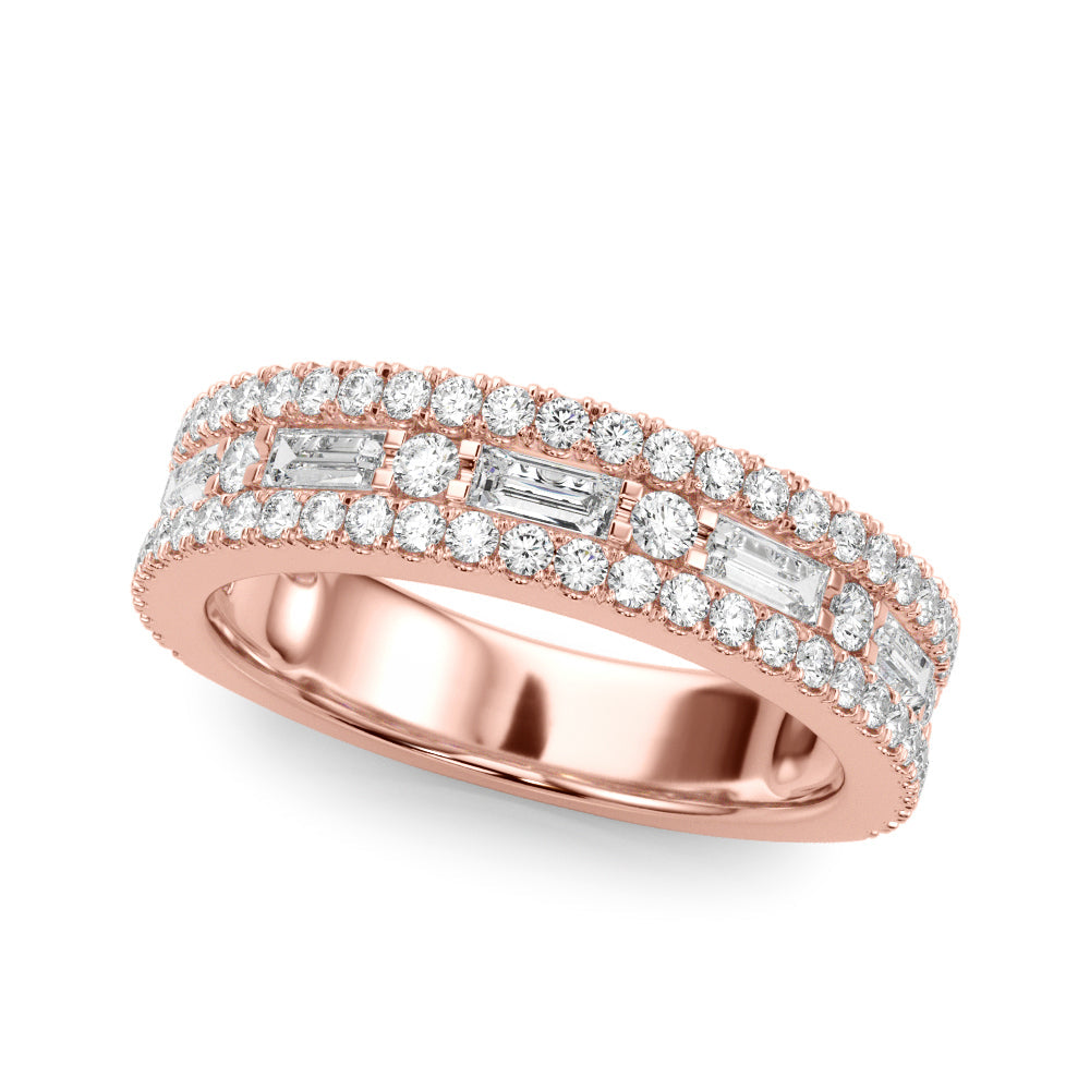 Multirow PavÃ£Â© U-Prong Baguette Half Eternity Ring in Gold & Platinum