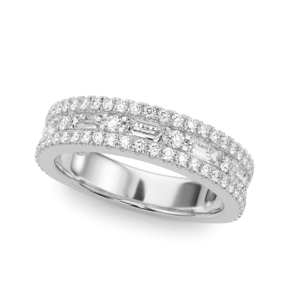 Multirow PavÃ£Â© U-Prong Baguette Half Eternity Ring in Gold & Platinum