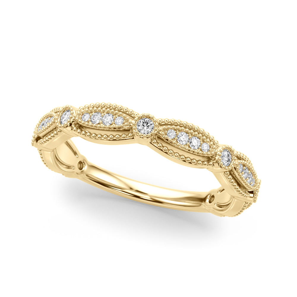 Vintage-Inspired Milgrain Half Eternity Ring in 10K/14K gold and platinum with certified lab-grown or natural diamonds