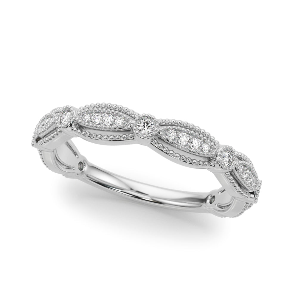 Vintage-Inspired Milgrain Half Eternity Ring in Gold & Platinum