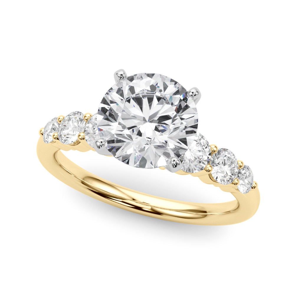 Sculpted Rd Center Single Row Round Diamond Engagement Ring in 10K/14K gold and platinum with certified lab-grown or natural diamonds