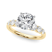 Sculpted Rd Center Single Row Round Diamond Engagement Ring in 10K/14K gold and platinum with certified lab-grown or natural diamonds