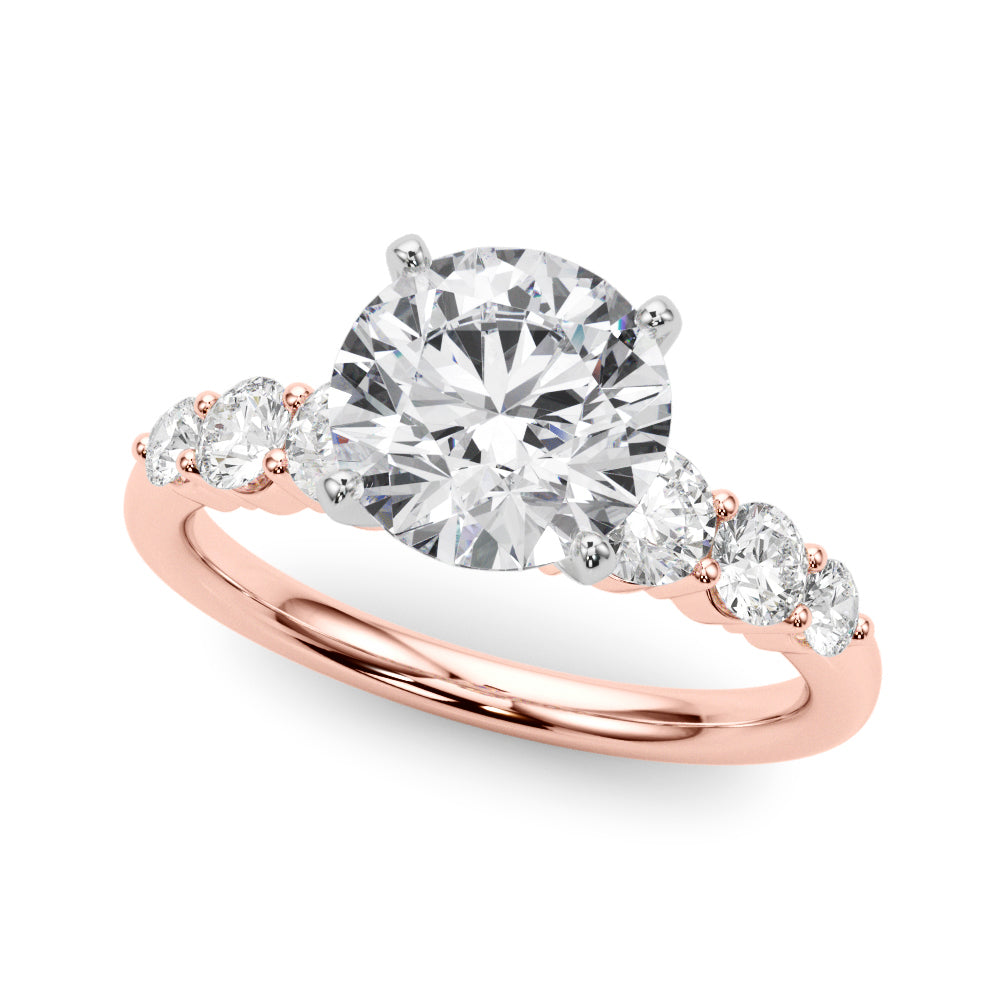 Sculpted Rd Center Single Row Round Diamond Engagement Ring in 10K/14K gold and platinum with certified lab-grown or natural diamonds