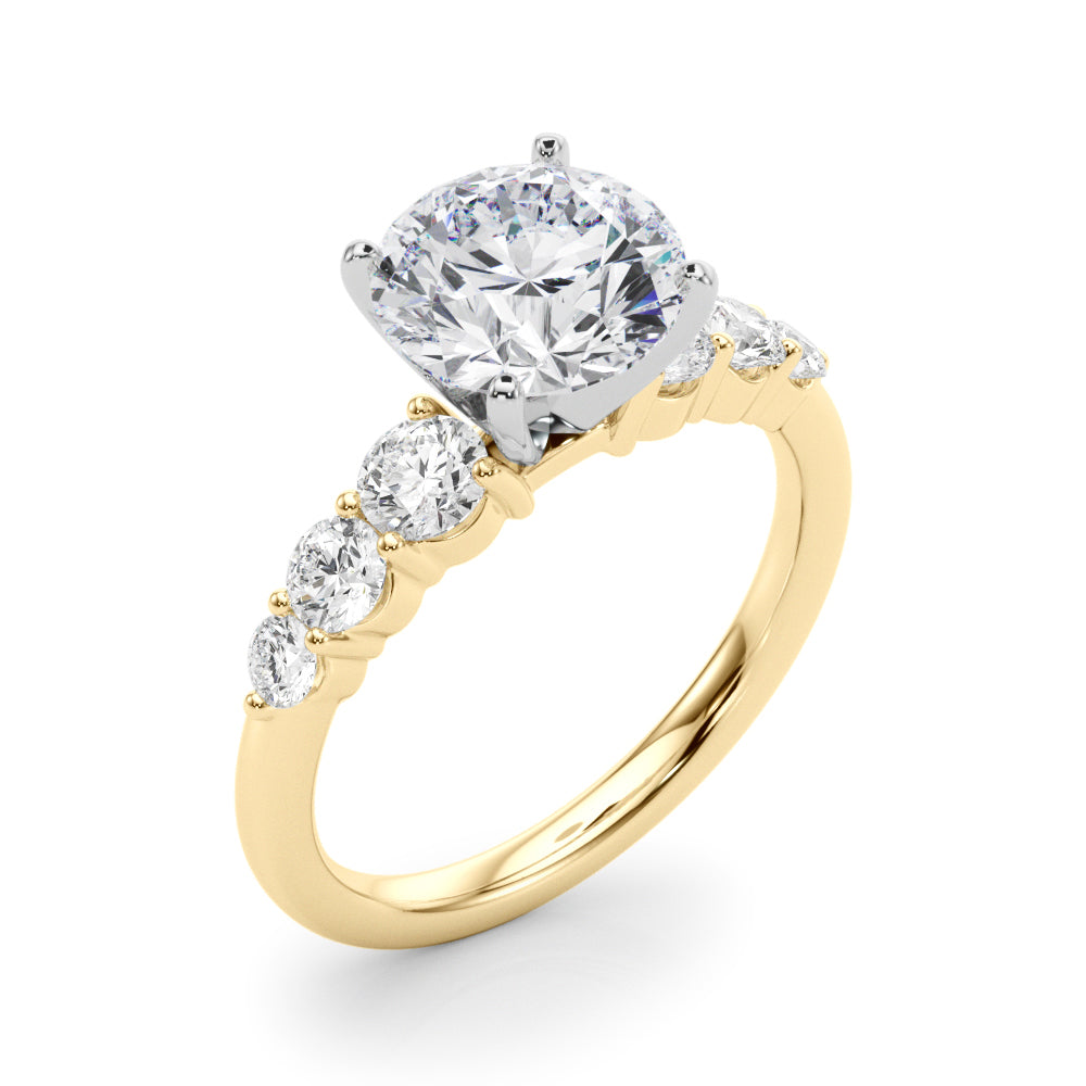 Sculpted Rd Center Single Row Round Diamond Engagement Ring in 10K/14K gold and platinum with certified lab-grown or natural diamonds