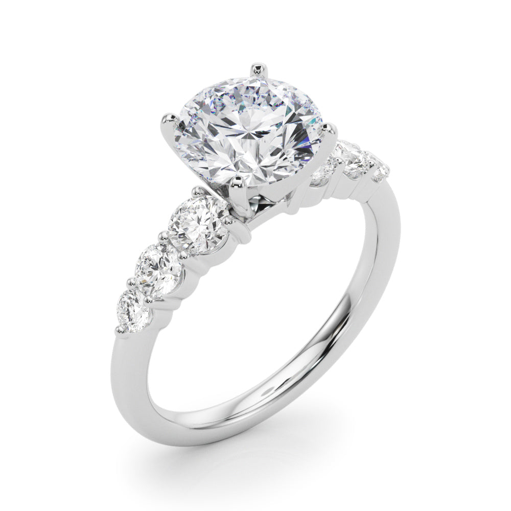 Sculpted Rd Center Single Row Round Diamond Engagement Ring in 10K/14K gold and platinum with certified lab-grown or natural diamonds