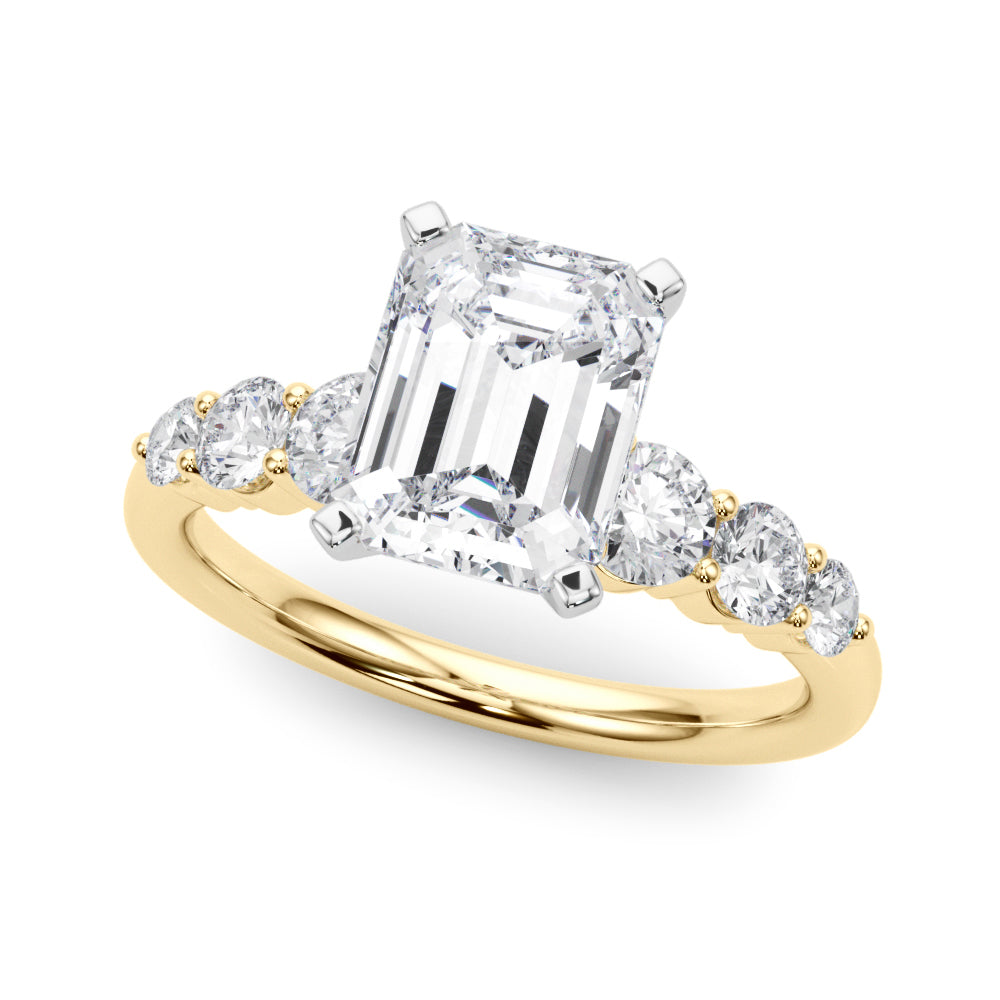 Sculpted Rd Center Single Row Round Diamond Engagement Ring in 10K/14K gold and platinum with certified lab-grown or natural diamonds