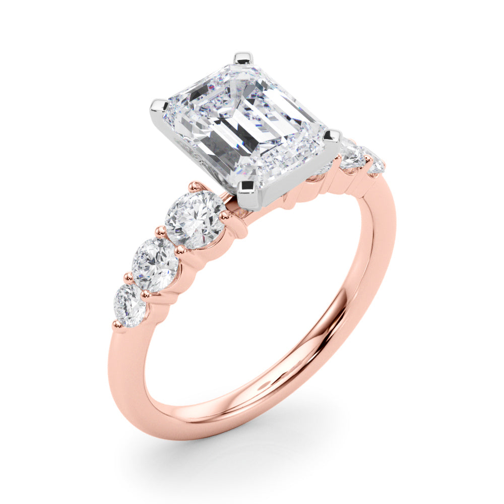 Sculpted Rd Center Single Row Round Diamond Engagement Ring in 10K/14K gold and platinum with certified lab-grown or natural diamonds