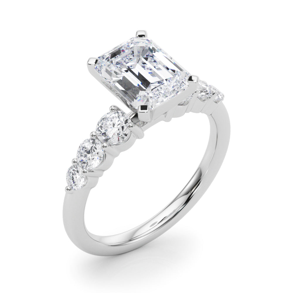 Sculpted Rd Center Single Row Round Diamond Engagement Ring in 10K/14K gold and platinum with certified lab-grown or natural diamonds
