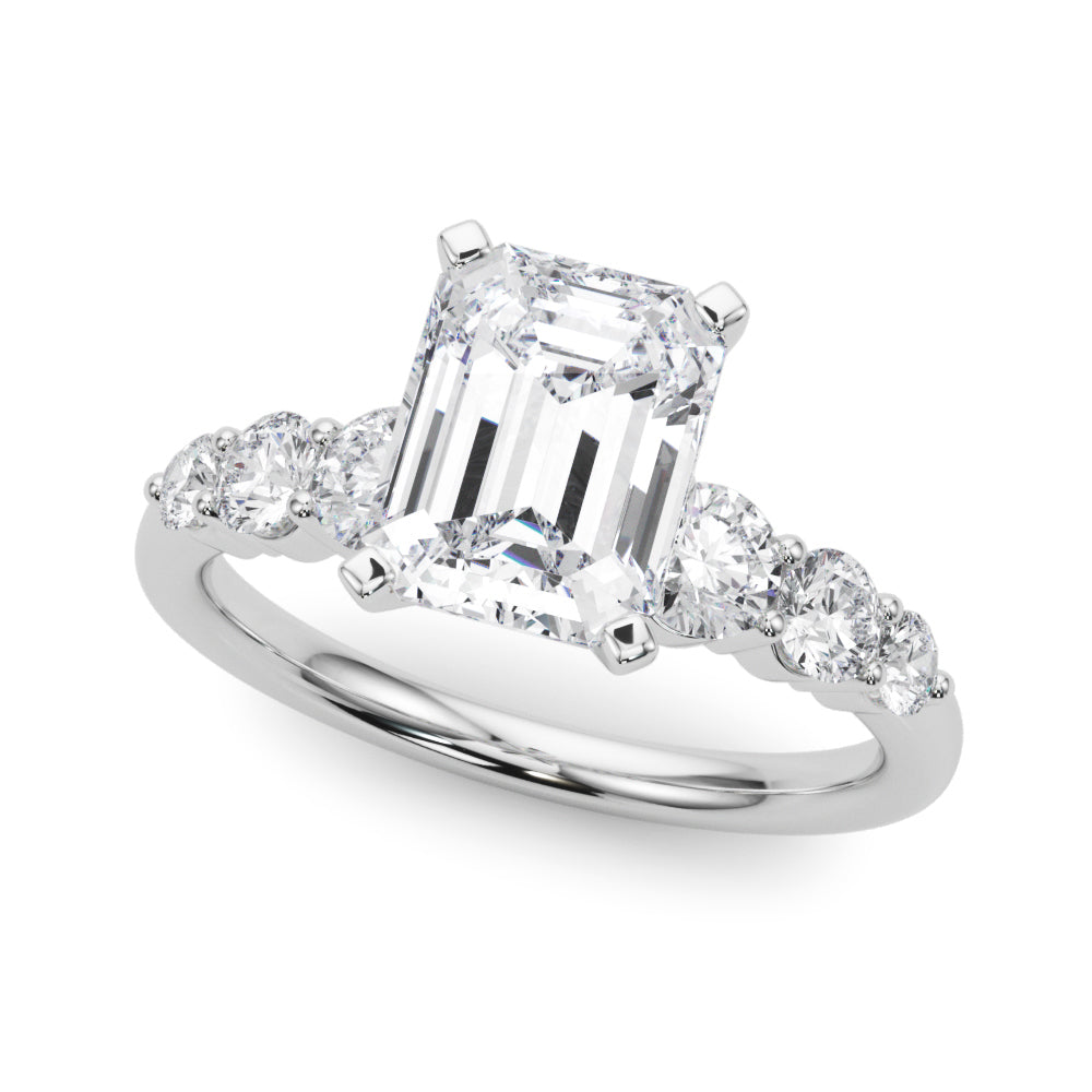 Sculpted Rd Center Single Row Round Diamond Engagement Ring in 10K/14K gold and platinum with certified lab-grown or natural diamonds