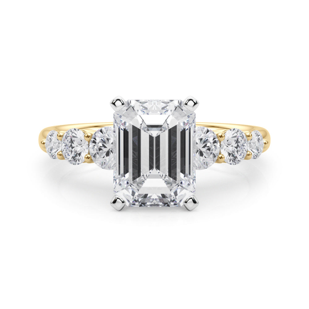 Sculpted Rd Center Single Row Round Diamond Engagement Ring in 10K/14K gold and platinum with certified lab-grown or natural diamonds