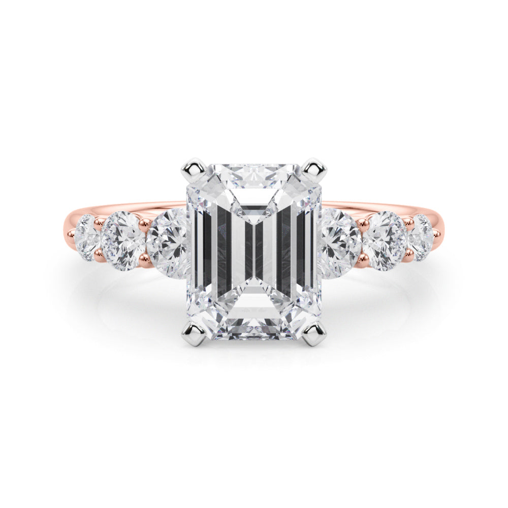 Sculpted Rd Center Single Row Round Diamond Engagement Ring in 10K/14K gold and platinum with certified lab-grown or natural diamonds