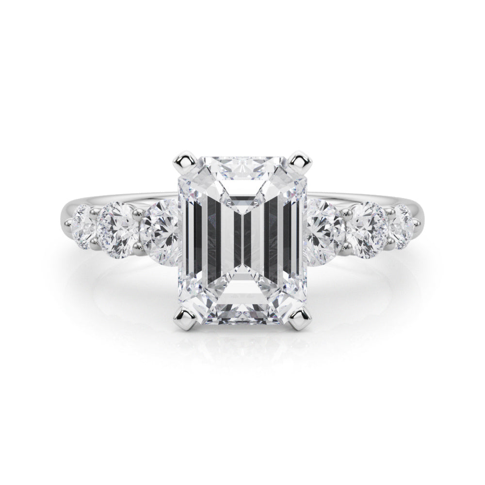 Sculpted Rd Center Single Row Round Diamond Engagement Ring in 10K/14K gold and platinum with certified lab-grown or natural diamonds