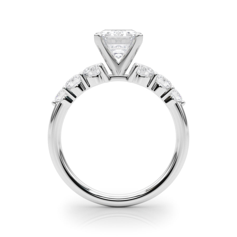 Sculpted Rd Center Single Row Round Diamond Engagement Ring in 10K/14K gold and platinum with certified lab-grown or natural diamonds