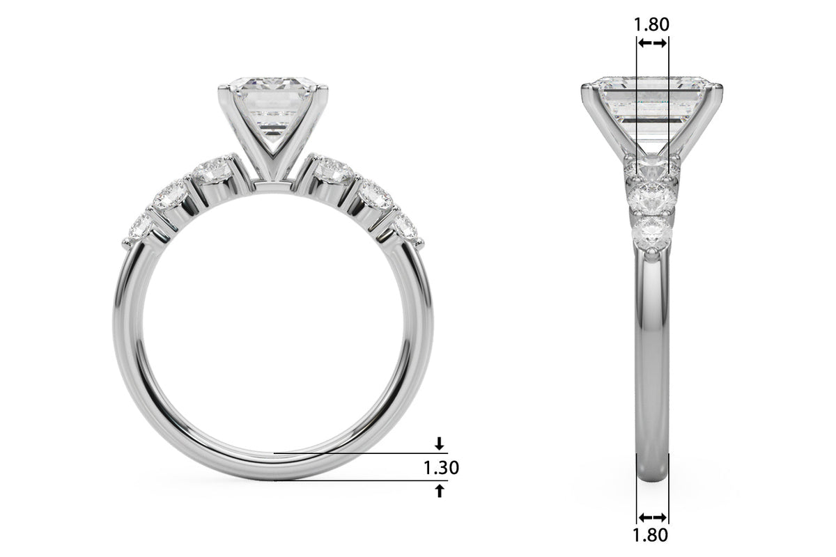 Sculpted Rd Center Single Row Round Diamond Engagement Ring in 10K/14K gold and platinum with certified lab-grown or natural diamonds