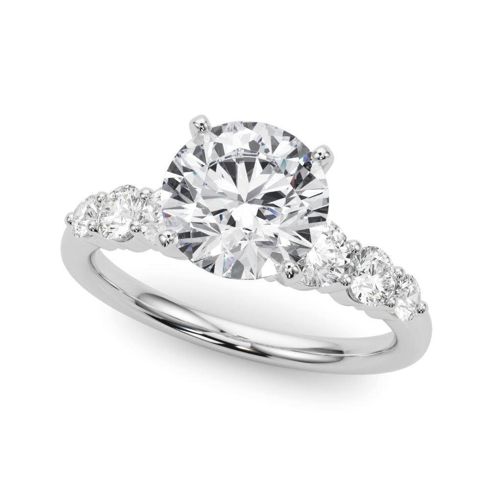 Sculpted Rd Center Single Row Round Diamond Engagement Ring in 10K/14K gold and platinum with certified lab-grown or natural diamonds