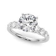 Sculpted Rd Center Single Row Round Diamond Engagement Ring in 10K/14K gold and platinum with certified lab-grown or natural diamonds