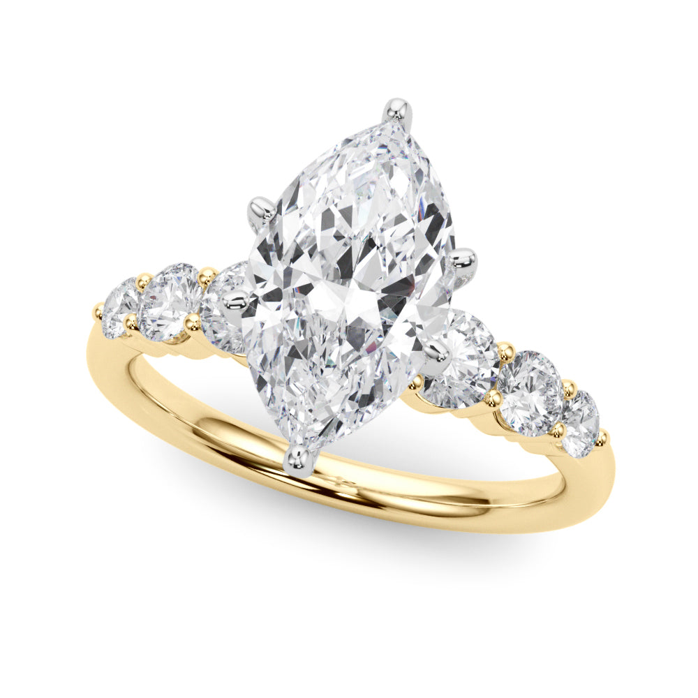 Sculpted Rd Center Single Row Round Diamond Engagement Ring in 10K/14K gold and platinum with certified lab-grown or natural diamonds