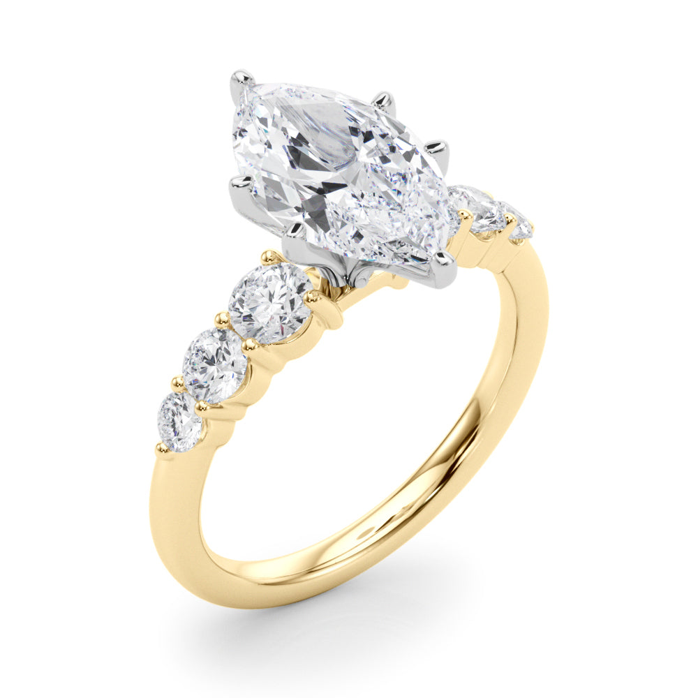 Sculpted Rd Center Single Row Round Diamond Engagement Ring in 10K/14K gold and platinum with certified lab-grown or natural diamonds