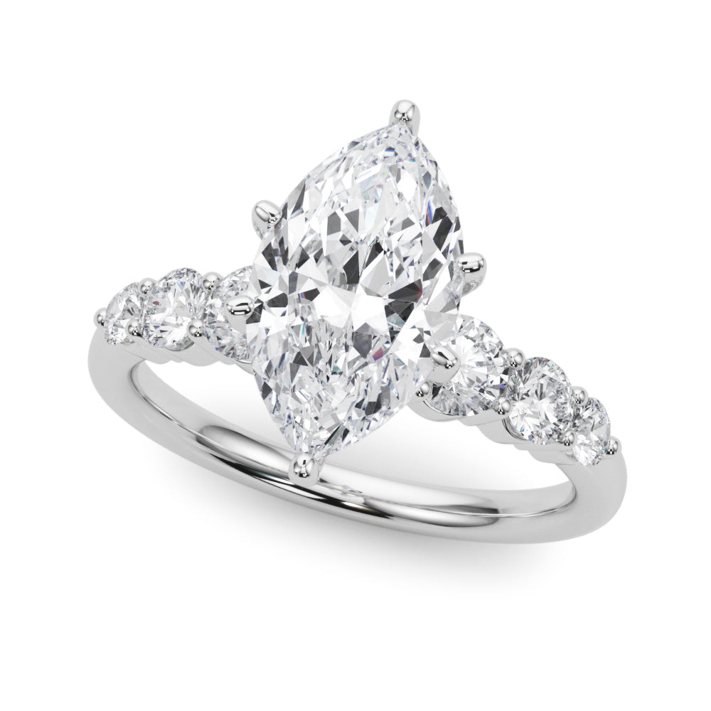 Sculpted Rd Center Single Row Round Diamond Engagement Ring in 10K/14K gold and platinum with certified lab-grown or natural diamonds