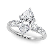 Sculpted Rd Center Single Row Round Diamond Engagement Ring in 10K/14K gold and platinum with certified lab-grown or natural diamonds