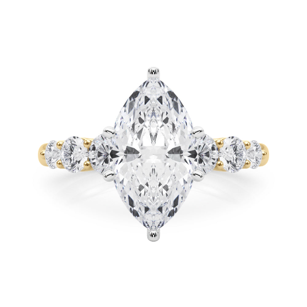 Sculpted Rd Center Single Row Round Diamond Engagement Ring in 10K/14K gold and platinum with certified lab-grown or natural diamonds