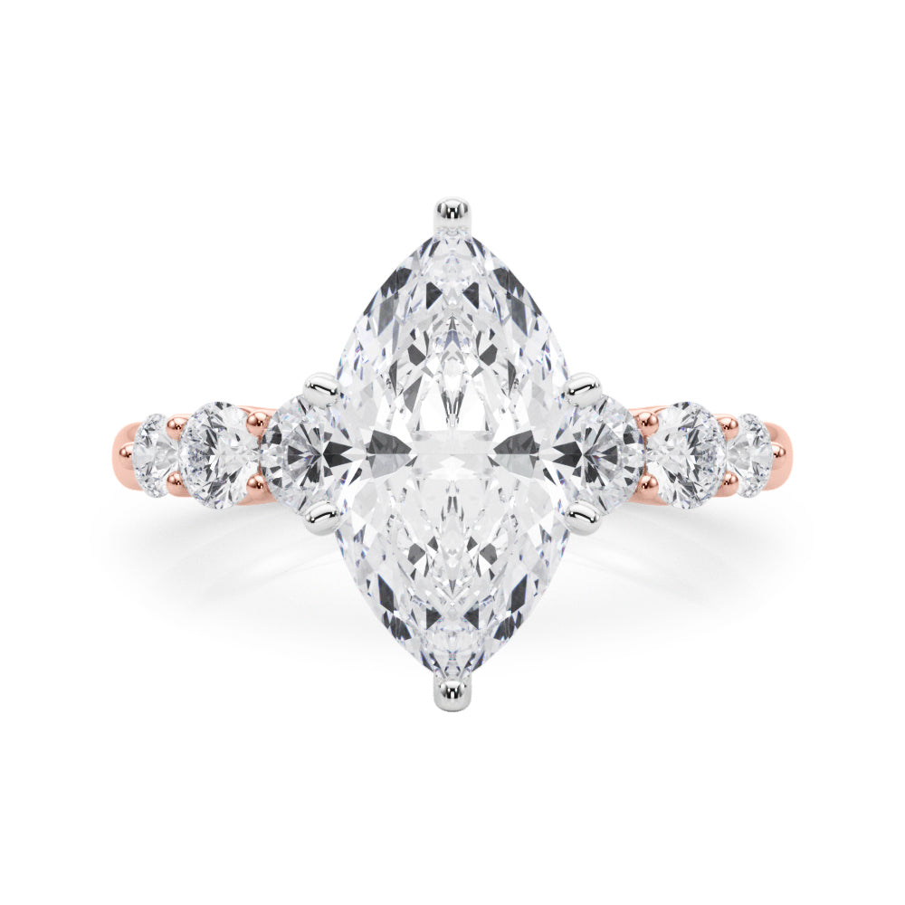 Sculpted Rd Center Single Row Round Diamond Engagement Ring in 10K/14K gold and platinum with certified lab-grown or natural diamonds