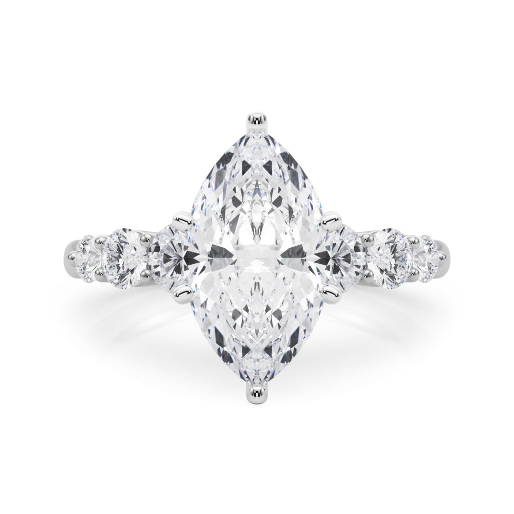 Sculpted Rd Center Single Row Round Diamond Engagement Ring in 10K/14K gold and platinum with certified lab-grown or natural diamonds
