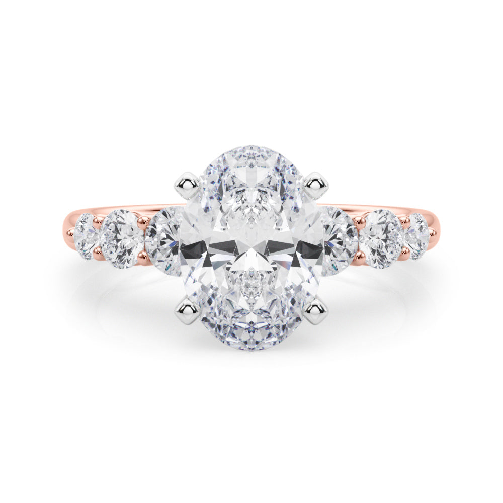 Sculpted Rd Center Single Row Round Diamond Engagement Ring in 10K/14K gold and platinum with certified lab-grown or natural diamonds