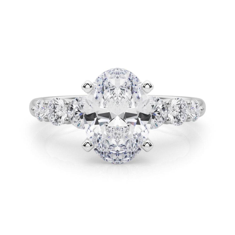 Sculpted Rd Center Single Row Round Diamond Engagement Ring in 10K/14K gold and platinum with certified lab-grown or natural diamonds