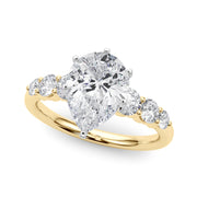 Sculpted Rd Center Single Row Round Diamond Engagement Ring in 10K/14K gold and platinum with certified lab-grown or natural diamonds