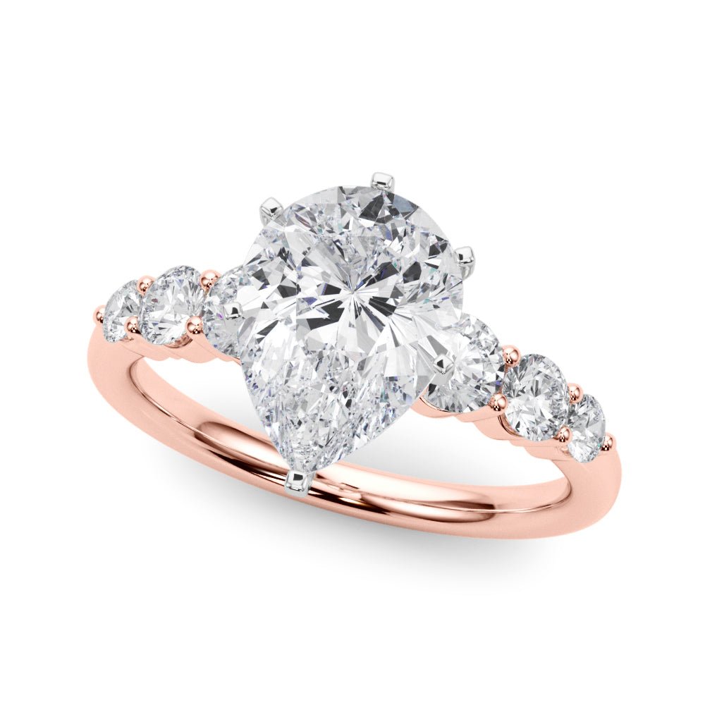 Sculpted Rd Center Single Row Round Diamond Engagement Ring in 10K/14K gold and platinum with certified lab-grown or natural diamonds
