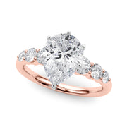 Sculpted Rd Center Single Row Round Diamond Engagement Ring in 10K/14K gold and platinum with certified lab-grown or natural diamonds