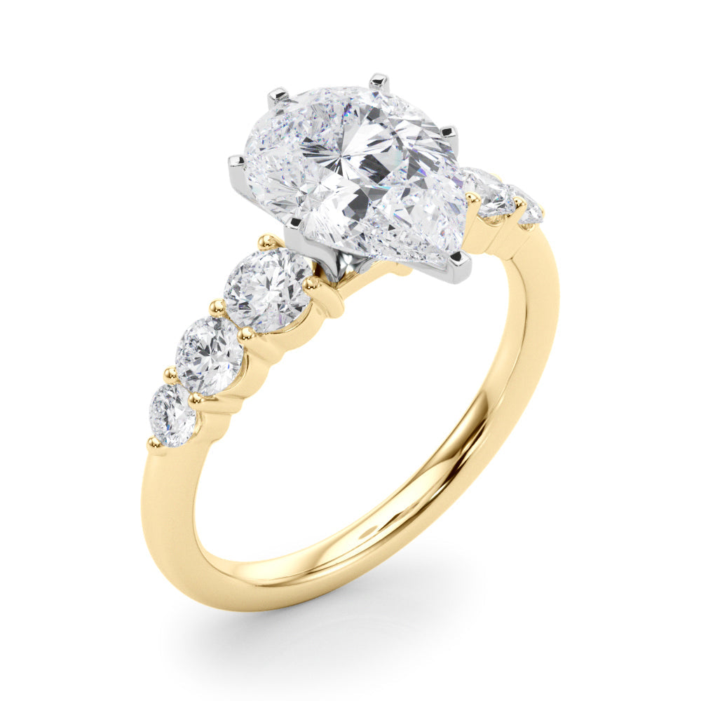 Sculpted Rd Center Single Row Round Diamond Engagement Ring in 10K/14K gold and platinum with certified lab-grown or natural diamonds