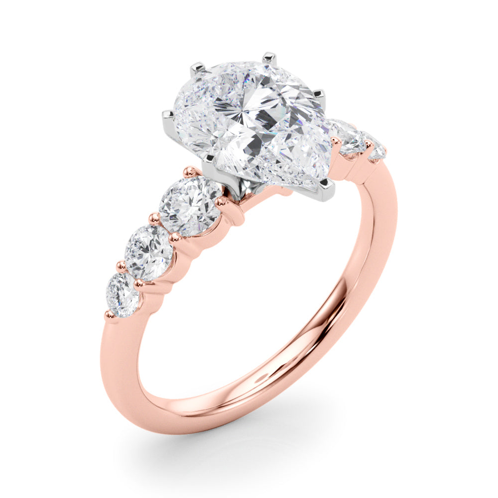 Sculpted Rd Center Single Row Round Diamond Engagement Ring in 10K/14K gold and platinum with certified lab-grown or natural diamonds