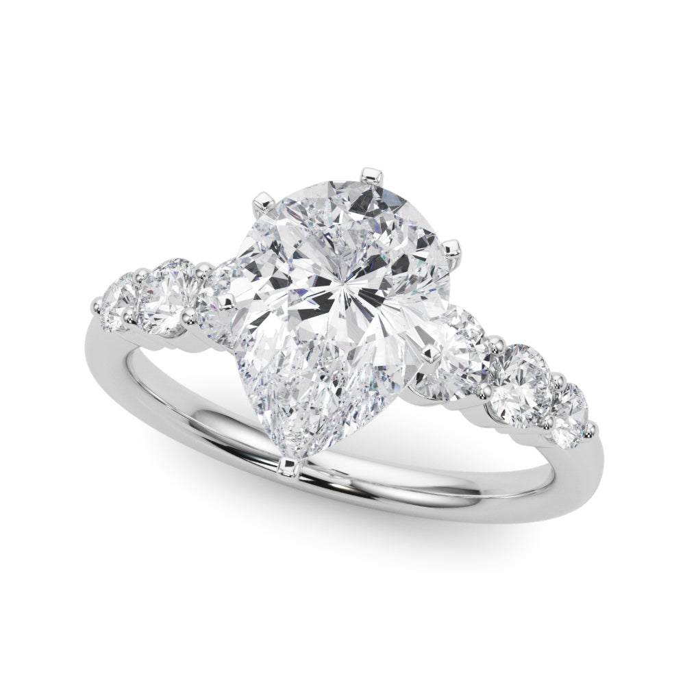 Sculpted Rd Center Single Row Round Diamond Engagement Ring in 10K/14K gold and platinum with certified lab-grown or natural diamonds