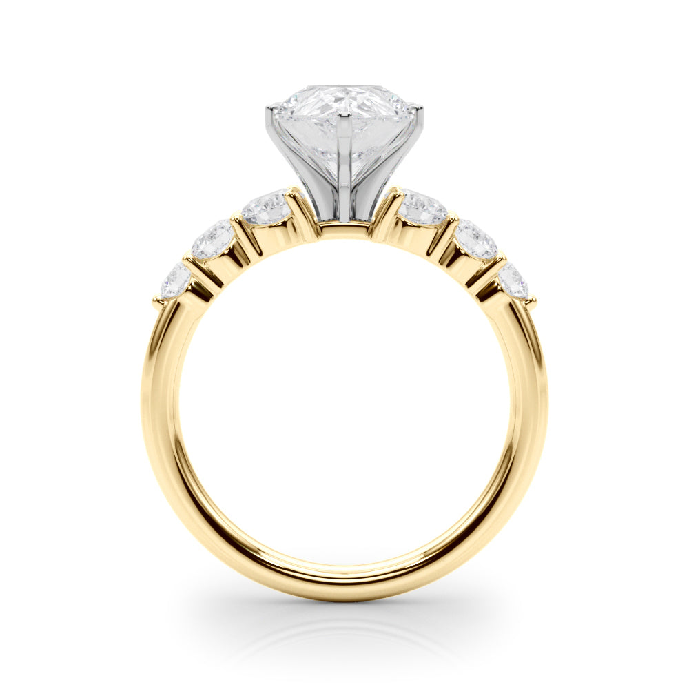 Sculpted Rd Center Single Row Round Diamond Engagement Ring in 10K/14K gold and platinum with certified lab-grown or natural diamonds