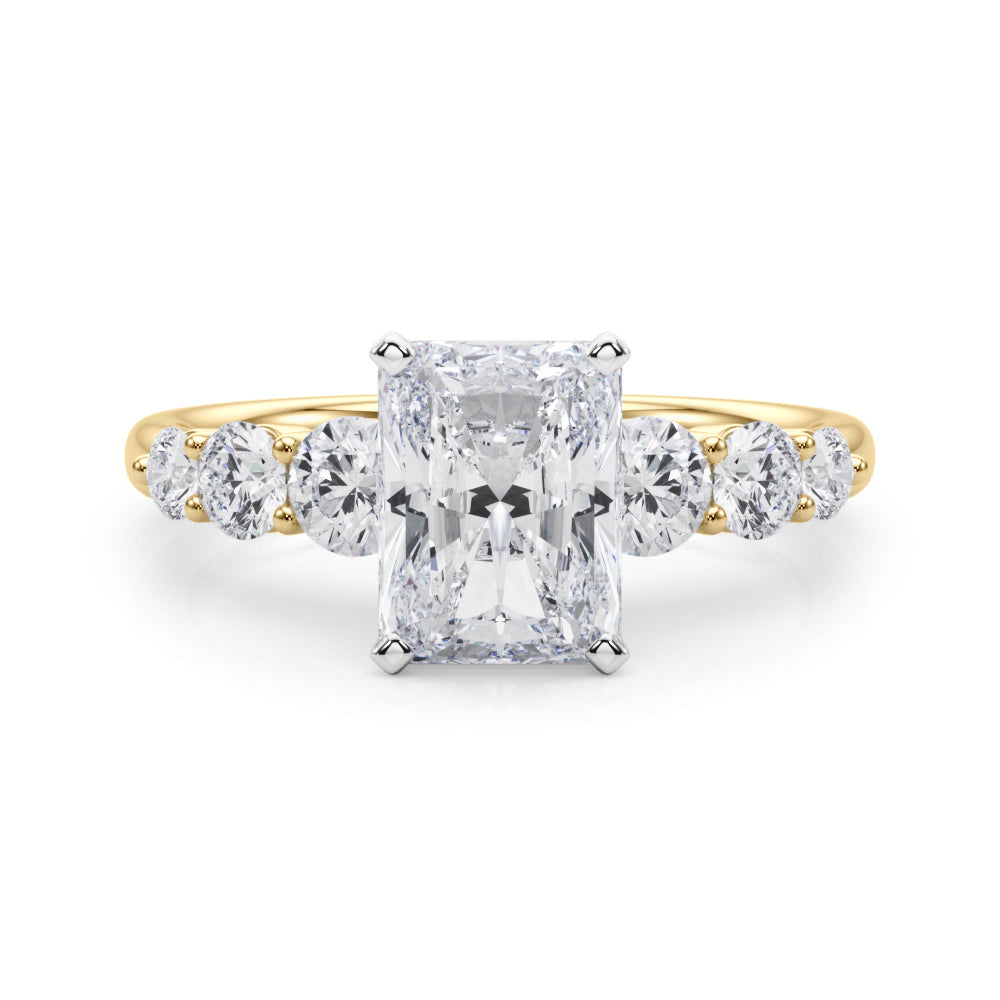 Sculpted Rd Center Single Row Round Diamond Engagement Ring in 10K/14K gold and platinum with certified lab-grown or natural diamonds