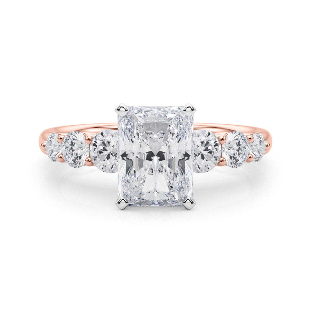 Sculpted Rd Center Single Row Round Diamond Engagement Ring in 10K/14K gold and platinum with certified lab-grown or natural diamonds