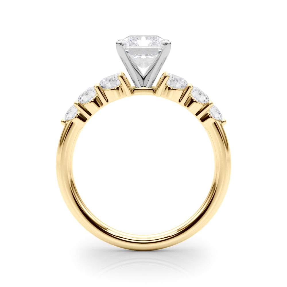 Sculpted Rd Center Single Row Round Diamond Engagement Ring in 10K/14K gold and platinum with certified lab-grown or natural diamonds